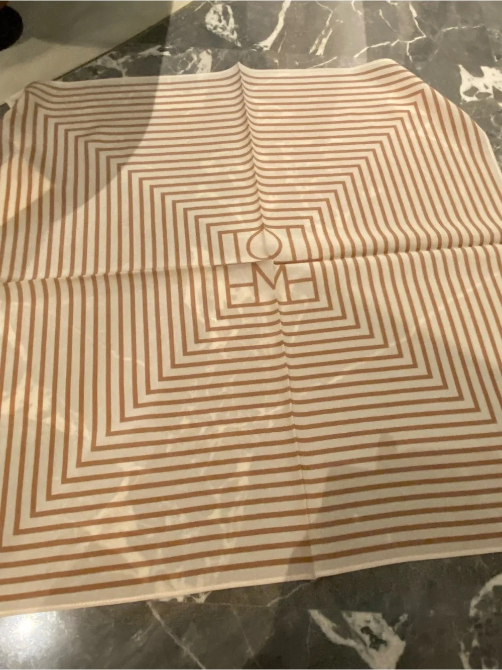 Toteme Cream and Tan Striped Geometric Silk Scarf
